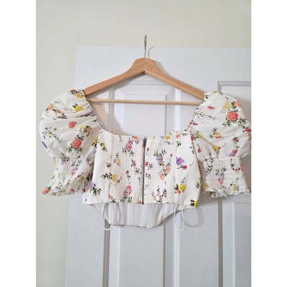 Alice + Olivia Audie Floral Puff-Sleeve Corset Top 6 NWT - Picture 8 of 9